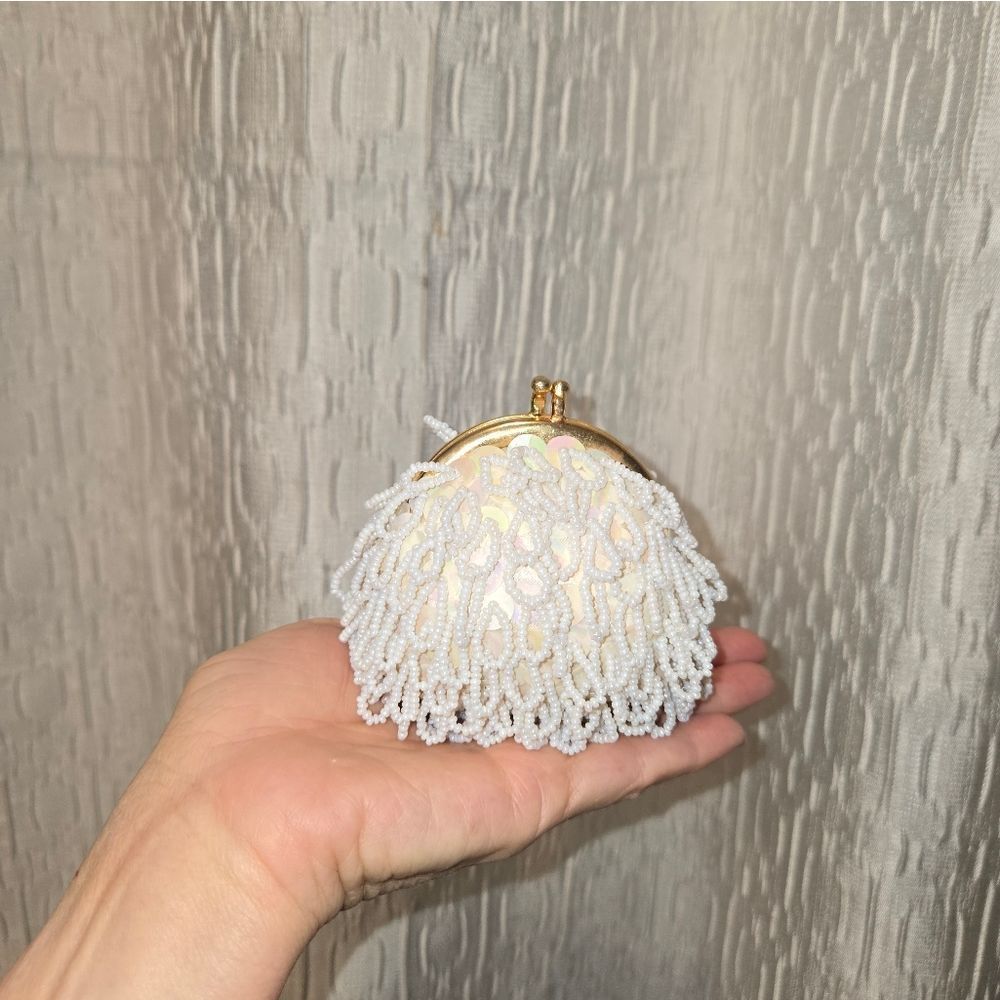 Beaded Evening Purse/coin Bag Evening Round Beaded, Sequins, Rhineston Vtg